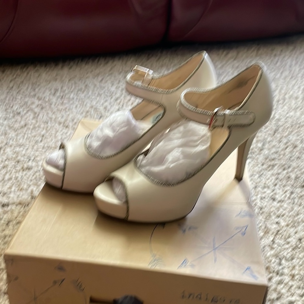 Nine West Cream Peep-Toe Heels with Mary Jane Strap